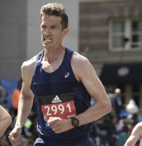 Matt Fitzgerald running the 2016 Boston Marathon